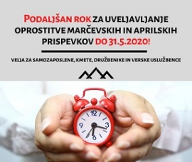 Podaljšan rok za uveljavljanje oprostitve marčevskih in aprilskih prispevkov za samozaposlene in družbenike do 31. 5. 2020